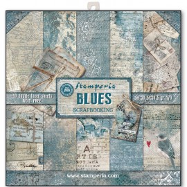 STAMPERIA-BLOK PAPIERÓW SCRAP. 30x30cm JEANSOWY BLUES 10szt