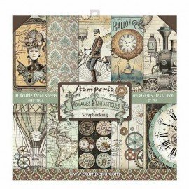 STAMPERIA-BLOK PAPIERÓW SCRAP. 30x30cm VOYAGES FANTASTI.10szt