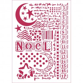 STAMPERIA SZABLON 21x29,7cm NOEL-KSIĘŻYC, GWIAZDY, PISMO