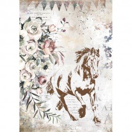 STAMPERIA PAPIER RYŻOWY A4 ROMANTIC HORSES GALOP
