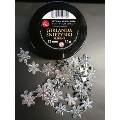 GIRLANDA ŚWIATECZNA śnieżynki 22mm 15g