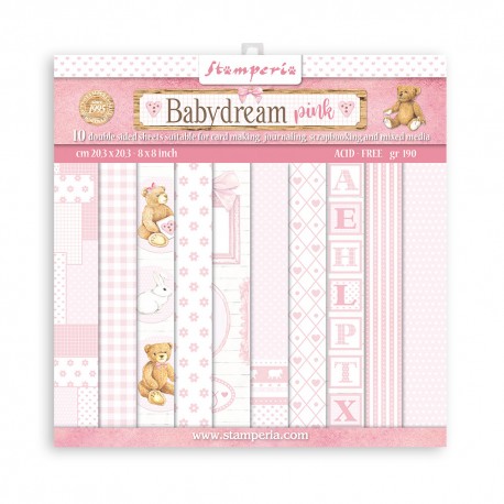 STAMPERIA-BLOK PAPIERÓW SCRAP. 20,3x20,3cm 10szt.BABYDREAM PI