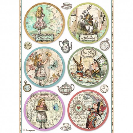 STAMPERIA PAPIER RYŻOWY A4 ALICE FOREVER 6 OKRĄGŁYCH DEKO