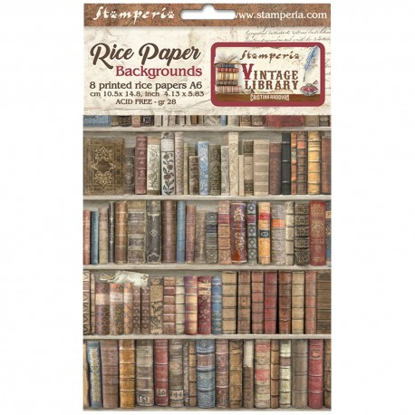 STAMPERIA PAPIER RYŻOWY A6 VINTAGE LIBRARY 8szt TŁA