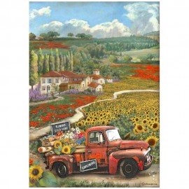 STAMPERIA PAPIER RYŻOWY A4 SUNFLOWER ART AUTKO VINTAGE