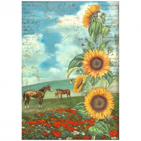 STAMPERIA PAPIER RYŻOWY A4 SUNFLOWER ART KONIKI