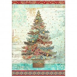STAMPERIA PAPIER RYŻOWY A4 CHRISTMAS GREETINGS CHOINKA