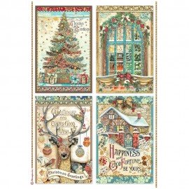 STAMPERIA PAPIER RYŻOWY A4 CHRISTMAS GREETINGS 4 KARTY