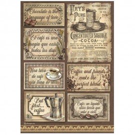 STAMPERIA PAPIER RYŻOWY A4 COFFE & CHOCOLATE ETYKIETY