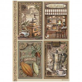 STAMPERIA PAPIER RYŻOWY A4 COFFE & CHOCOLATE 4 KARTY