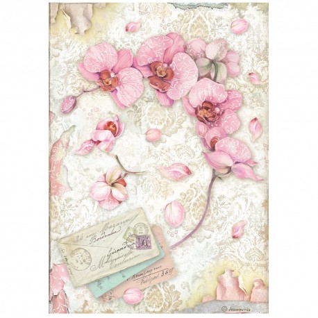 STAMPERIA PAPIER RYŻOWY A4 ORCHIDS & CATS ORCHIDEA RÓŻOWA