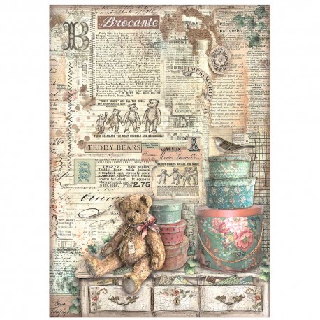 STAMPERIA PAPIER RYŻOWY A4 BROCANTE ANTIQUES MIŚ TEDDY