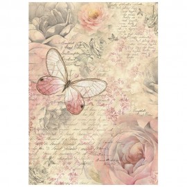 STAMPERIA PAPIER RYŻOWY A4 SHABBY ROSE MOTYLEK