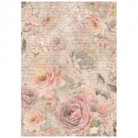 STAMPERIA PAPIER RYŻOWY A4 SHABBY ROSE RÓŻANE TŁO