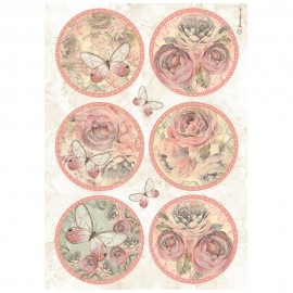 STAMPERIA PAPIER RYŻOWY A4 SHABBY ROSE 6 DEKORÓW OKRĄGŁYC