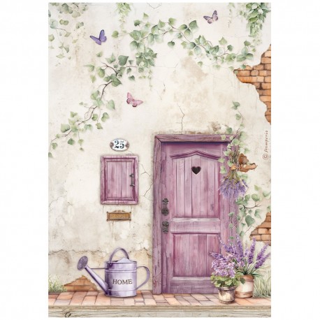 STAMPERIA PAPIER RYŻOWY A4 LAVENDER DRZWI