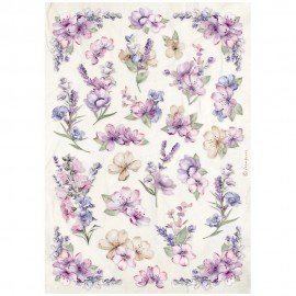 STAMPERIA PAPIER RYŻOWY A4 LAVENDER KWIATKI