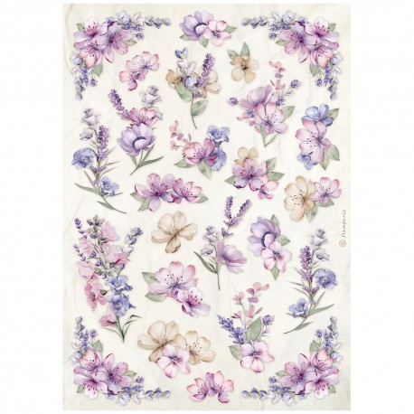 STAMPERIA PAPIER RYŻOWY A4 LAVENDER KWIATKI