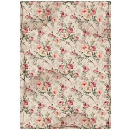 STAMPERIA PAPIER RYŻOWY A4 HOUSE OF ROSES TKANINA