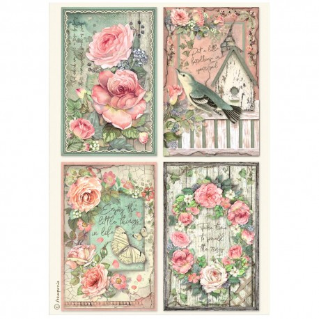 STAMPERIA PAPIER RYŻOWY A4 HOUSE OF ROSES 4 KARTY