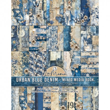 CB MIXED MEDIA BOOK A4 39 KART +11 EPHEMERA URBAN BLUE DENIM