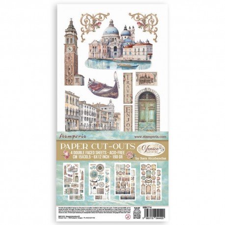 STAMPERIA-ZESTAW 4szt PAPIER NACIĘTY 15x30cm VENICE