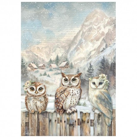 STAMPERIA PAPIER RYŻOWY A4 OWL'S HOUSE 3 SOWY