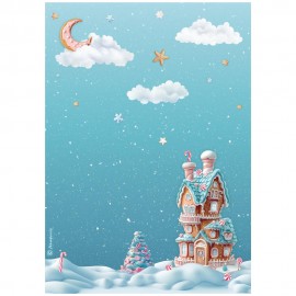 STAMPERIA PAPIER RYŻOWY A4 CANDY CHRISTMAS DOMEK MARCEPAN