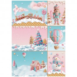 STAMPERIA PAPIER RYŻOWY A4 CANDY CHRISTMAS 6 KART