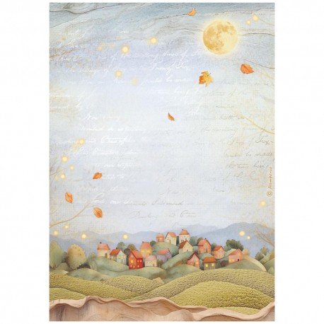 STAMPERIA PAPIER RYŻOWY A4 WHISPERING WOODS WIDOK PAGÓRKI