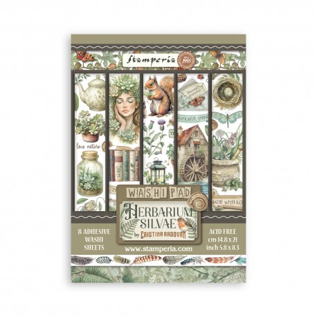STAMPERIA PAPIER WASHI A5 8szt HERBARIUM SILVAE