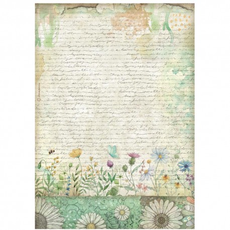 STAMPERIA PAPIER RYŻOWY A4 DAISY ART LIST Z KWIATAMI