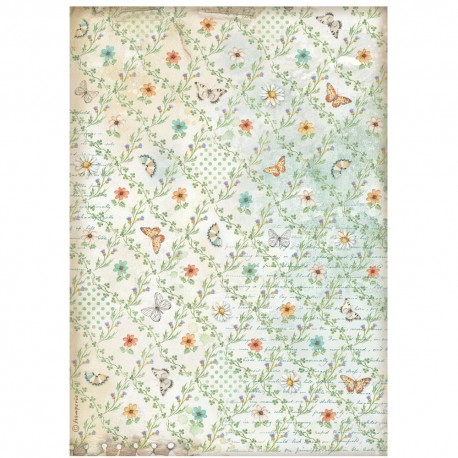 STAMPERIA PAPIER RYŻOWY A4 DAISY ART TŁO KWIATKI I MOTYLE