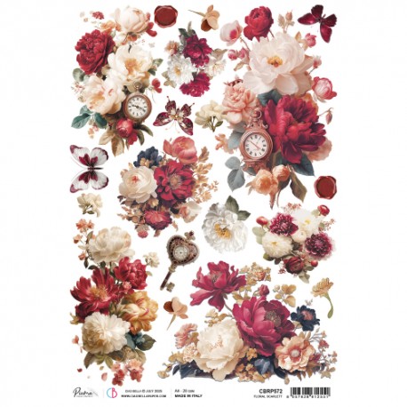 CB PAPIER RYŻOWY A4 FLORAL SCARLET