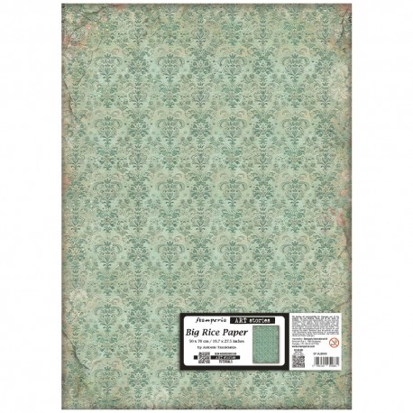 STAMPERIA PAPIER RYŻOWY 50x70c GARDENS OF TIME ZIELONA TAPETA