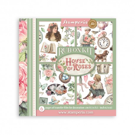 STAMPERIA RUB-ON TRANSFER 15,5 x15,5 6szt HOUSE OF ROSES