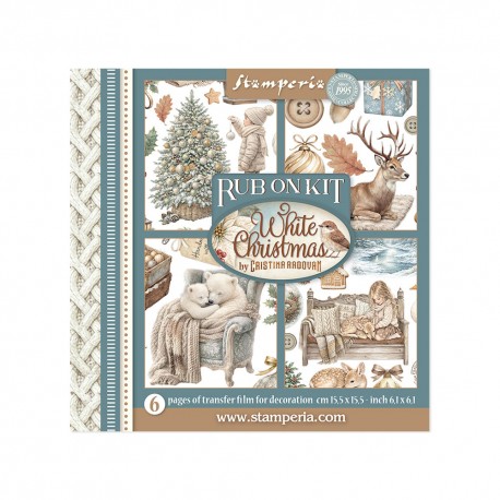 STAMPERIA RUB-ON TRANSFER 15,5 x15,5 6szt WHITE CHRISTMAS