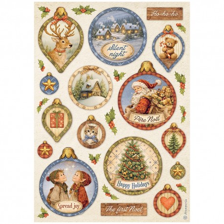 STAMPERIA PAPIER RYŻOWY A4 SILENT NIGHT BOMBKI
