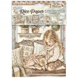 STAMPERIA PAPIER RYŻOWY A6 8szt WHITE CHRISTMAS