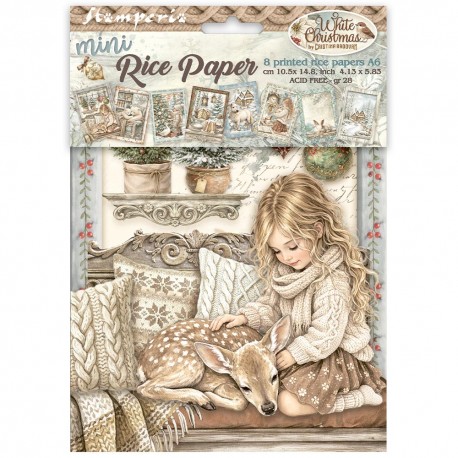 STAMPERIA PAPIER RYŻOWY A6 8szt WHITE CHRISTMAS