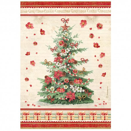 STAMPERIA PAPIER RYŻOWY A4 CLASSIC CHRISTMAS CHOINKA