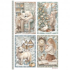 STAMPERIA PAPIER RYŻOWY A4 WHITE CHRISTMAS 4 KARTY