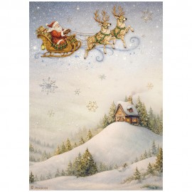 STAMPERIA PAPIER RYŻOWY A4 SILENT NIGHT MIKOŁAJ W SANIACH