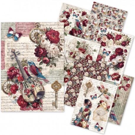 CB PAPIER RYŻOWY A5 MIX 8szt Bohemian burgundy