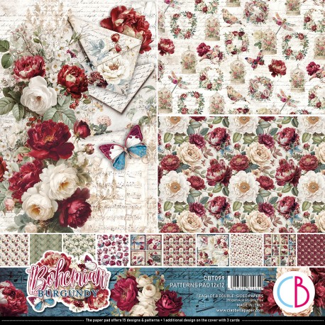CB BLOK PAPIERÓW SCRAP.30x30cm /8szt Bohemian burgundy˙