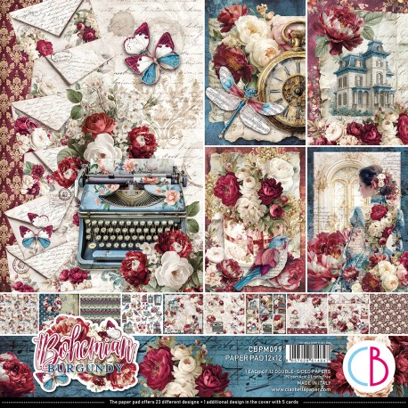 CB BLOK PAPIERÓW SCRAP.30x30cm /12szt Bohemian burgundy˙