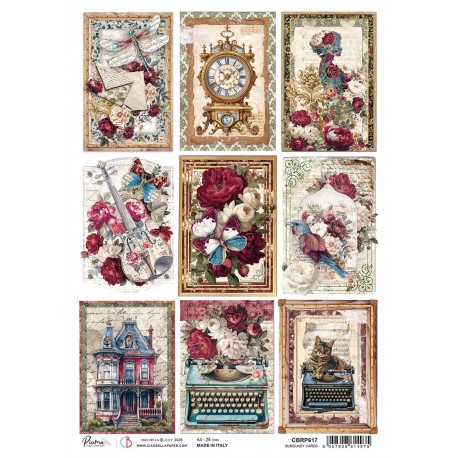CB PAPIER RYŻOWY A4 Bohemian b Burgundy cards