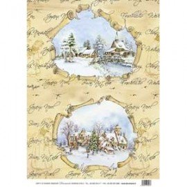 DECOMANIA PAPIER RYŻOWY 35x50 ZIMA WIDOKI JOYEUX NOEL DUŻE