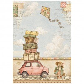 STAMPERIA PAPIER RYŻOWY A4 COZY FAMILY RODZINA I AUTKO