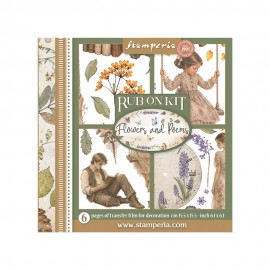STAMPERIA RUB-ON TRANSFER 15,5 x15,5 6szt FLOWERS AND POEMS